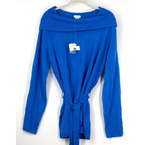 NWT Jaclyn Smith Off-Shoulder Tie-Waist Sweater Blue XL - Picture 1 of 2